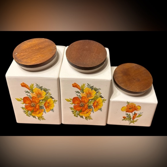 Vintage | Kitchen | Vintage Cottagecore Set Of 3 Hyalyn Usa Canister ...